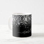 Mug Noir argent nom parties scintillant script glam (Devant gauche)