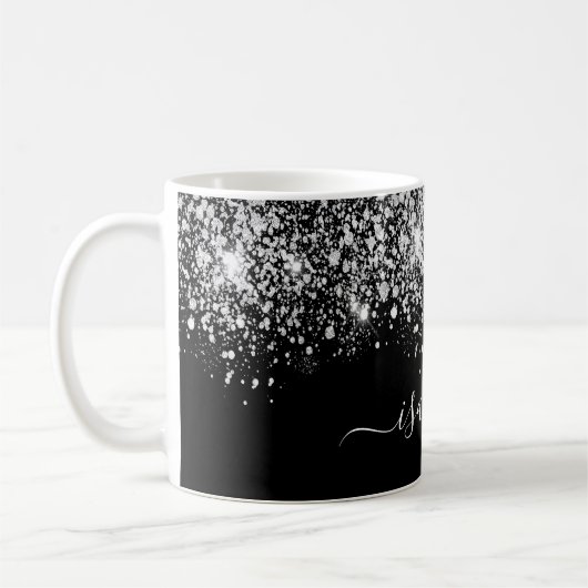 Mug Noir argent nom parties scintillant script glam (Gauche)