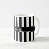 Mug Noir blanc bande noire Nom Monogramme (Devant droit)