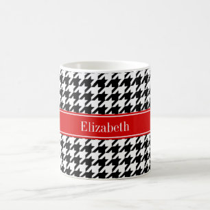 Mug Noir Blanc Cane à carreaux Rouges Monogramme Nom