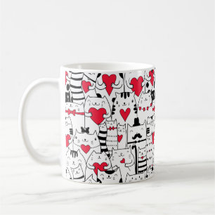 Mug Noir Blanc Cute Chat Coeur Rouge