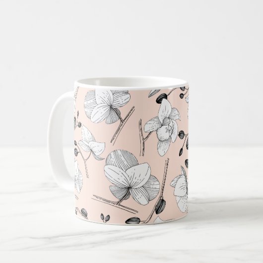 Mug Noir & blanc élégant orchidée floral moderne rose (Devant gauche)