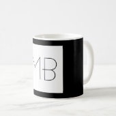 Mug Noir & Blanc Élégant Unique Initiales Monogrammes (Devant droit)