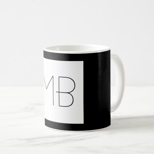 Mug Noir & Blanc Élégant Unique Initiales Monogrammes (Devant droit)