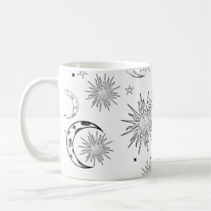 Mug Noir & Blanc Fantaisiste Soleil Lune & Étoiles