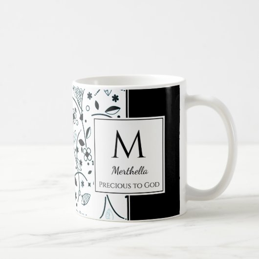Mug Noir Blanc Floral Personnalisé PRÉCIEUX AUX YEUX D (Droite)