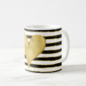 Mug Noir Blanc Gold Stripes Coeur (Devant droit)