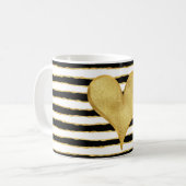 Mug Noir Blanc Gold Stripes Coeur (Devant gauche)