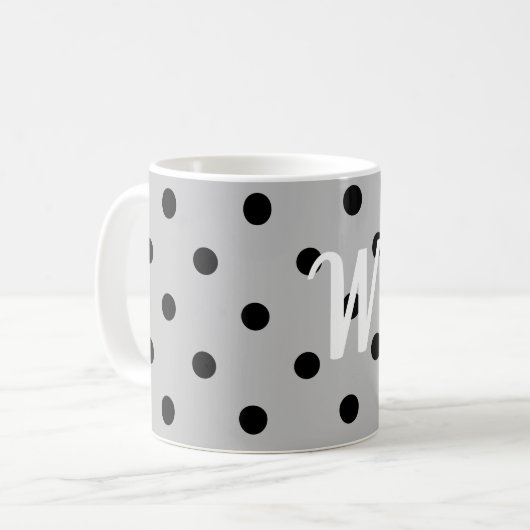 Mug Noir blanc & gris, pois, monogramme (Devant gauche)