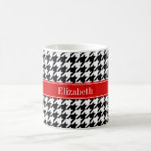 Mug Noir Blanc Houndstooth Nom rouge Monogramme (Centre)