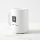 Mug Noir & Blanc Initiales de Monogramme Moderne Nom (Devant gauche)