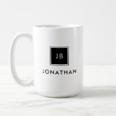 Mug Noir & Blanc Initiales de Monogramme Moderne Nom (Gauche)