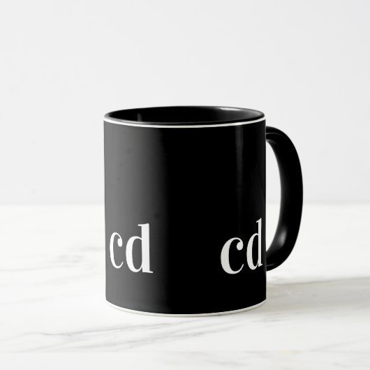 Mug Noir blanc initiales monogramme moderne personnali (Devant droit)