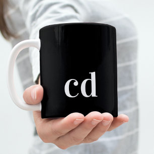 Mug Noir blanc initiales monogramme simple moderne