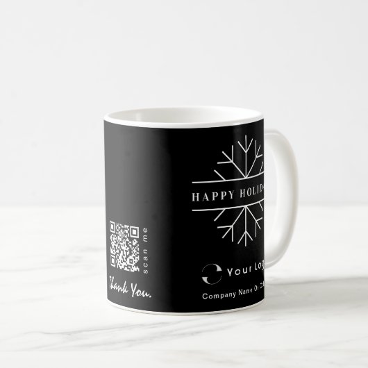 Mug Noir Blanc Logo Code QR Business Christmas Simple (Devant droit)