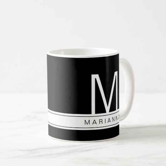 Mug Noir Blanc Moderne Monogramme Simple Nom initial (Devant droit)