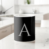 Mug Noir blanc Nom initial Monogramme Élégant Script