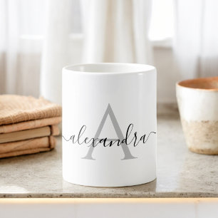 Mug Noir blanc Nom initial Monogramme Élégant Script