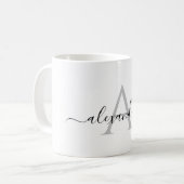 Mug Noir blanc Nom initial Monogramme Élégant Script (Devant gauche)