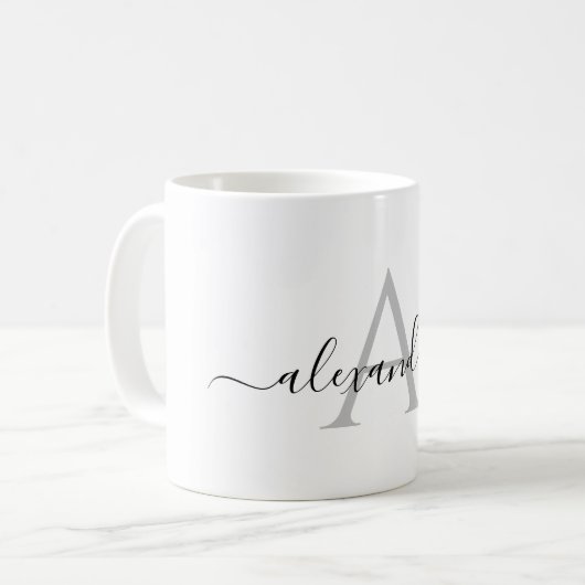 Mug Noir blanc Nom initial Monogramme Élégant Script (Devant gauche)