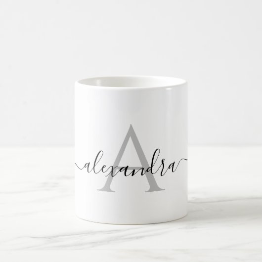Mug Noir blanc Nom initial Monogramme Élégant Script (Centre)