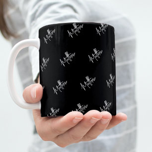 Mug Noir blanc nom motif script moderne