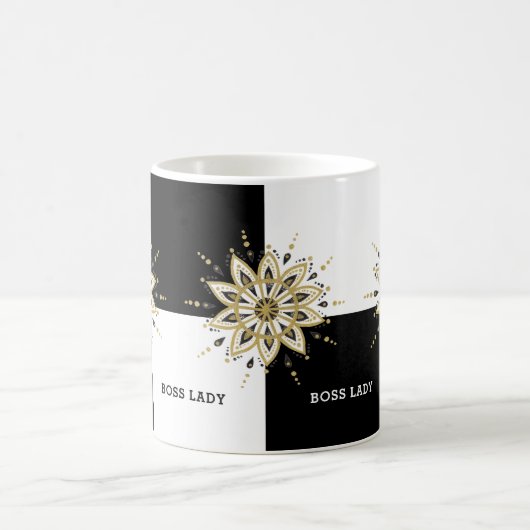 Mug Noir Blanc & Or Mandala Boss Lady Design (Centre)