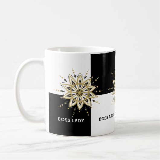 Mug Noir Blanc & Or Mandala Boss Lady Design (Gauche)