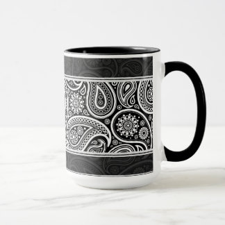 Mug Noir & Blanc Ornat Retro Paisley Motif Design