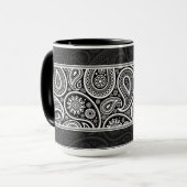 Mug Noir & Blanc Ornat Retro Paisley Motif Design (Devant gauche)