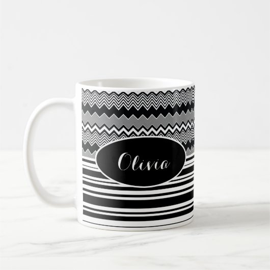 Mug Noir & Blanc Personnalisé, Zig Zags et Stripes (Gauche)