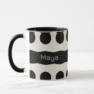 Mug Noir Blanc Polka Point Monogramme Motif unique