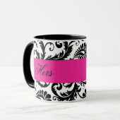 Mug Noir, Blanc, Rose Damas "Hers Mug" (Devant gauche)