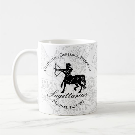 Mug Noir Blanc Sagittaire Zodiac Personnalisé Annivers (Gauche)