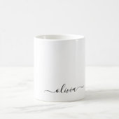 Mug Noir Blanc Script Monogramme Nom Moderne (Centre)