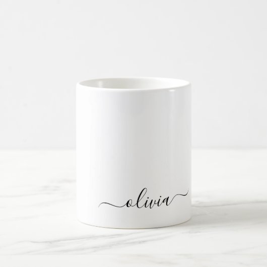 Mug Noir Blanc Script Monogramme Nom Moderne (Centre)