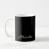 Mug Noir Blanc Simple Chic Script Nom du monogramme (Gauche)