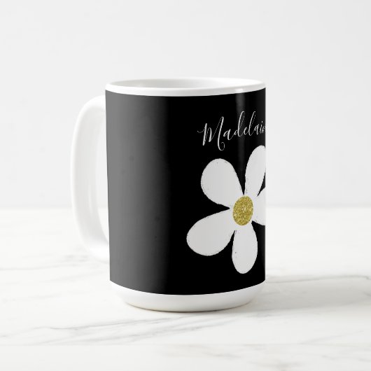 Mug Noir Blanc Simple Daisy Or Personnel (Devant gauche)