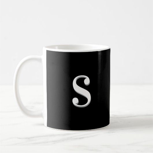 Mug Noir Blanc Simple Élégant Monogramme Initial (Gauche)