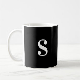 Mug Noir Blanc Simple Élégant Monogramme Initiale