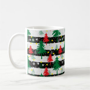 Mug Noir Blanc Stripes Neiges Rouge Vert Arbres