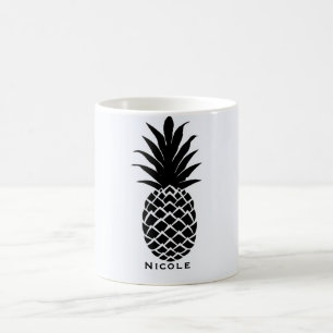 Mug Noir & Blanc Tropical Pineapple Élégant Chic