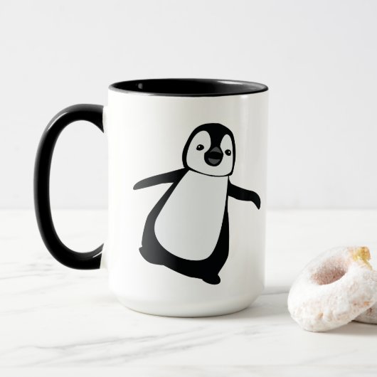 Mug Noir blanc Vacances Cute Penguin Personnalisé (Avec donut)