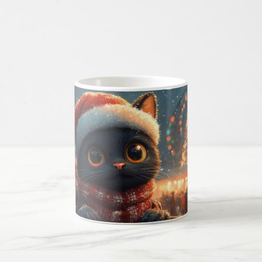Mug Noir Chat Montagnes Russes Noël (Centre)