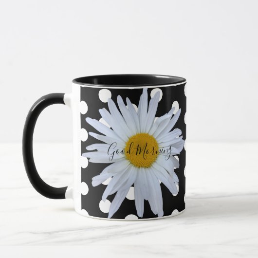 Mug Noir Chic Blanc Pois Daisy Personnalisé (Gauche)