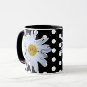 Mug Noir Chic Blanc Pois Daisy Personnalisé (Devant gauche)