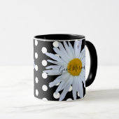Mug Noir Chic Blanc Pois Daisy Personnalisé (Devant droit)