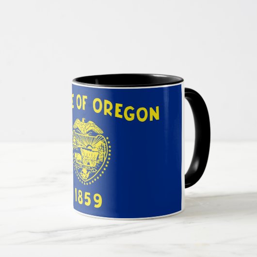 Mug noir Combo avec drapeau de l'Etat de l'Oregon, (Devant droit)
