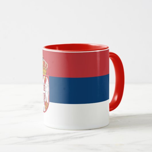 Mug noir Combo avec drapeau de Serbie (Devant droit)