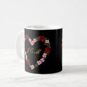 Mug noir couronne de fleurs roses et rouges (Devant gauche)